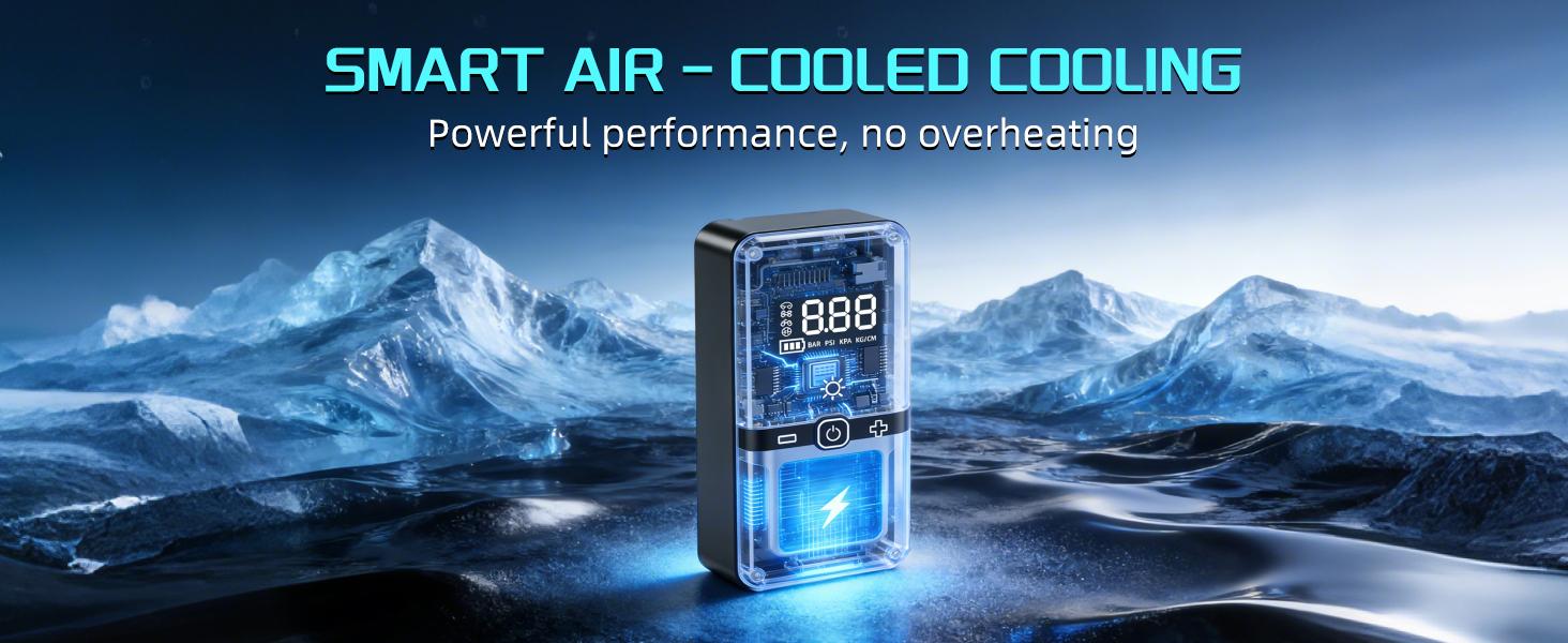 Portable Tire Inflator, 150 PSI Air Compressor, Digital Dual Display, LED Light for Night Use, Suitable for Cars, Motorcycles, Bikes and Balls