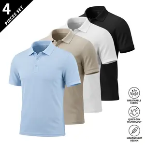 Men’s 4-pack slim-fit solid-color summer short-sleeve polo shirts for a casual yet professional look—a fitness essential. A gift—fashionable and versatile for everyday wear.
