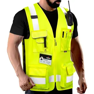 Premium reflective safety vest for men with heavy duty stitching phone pocket ansi class 2 safety vest with pockets ideal neon construction vest for men or surveyor safety vest reflective