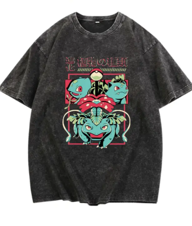 Venusaur Ivysaur Bulbasaur Evolutions Anime Japanese Mineral Wash Oversized Graphic Tee, Gifts, Father's Day, Birthday, Festival, Birthday, Christmas