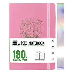 BUKE A5 Size Dotted Notebook Dot Grid Journal 180Gsm Bamboo White Supper Thick Paper, 5 * 5MM Dot Grid 160 Pages