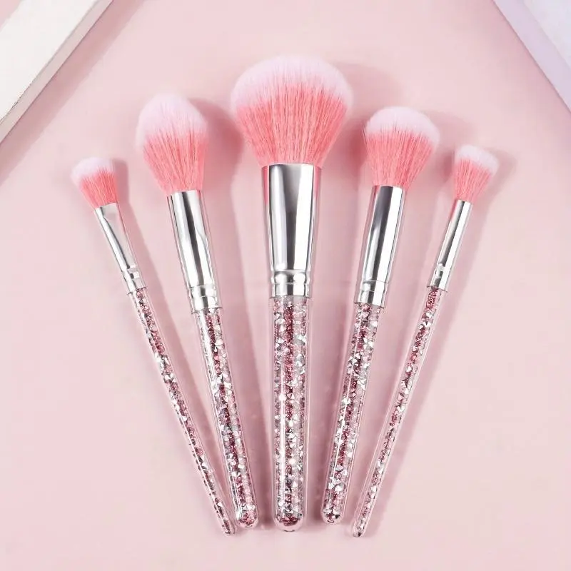 5pcs Makeup Brush Set With Fashionable Glitter Rhinestone Handle, Powder Brush Blush Brush Eyeshadow Brush, Professional Makeup Brush/Cosmetic Brush