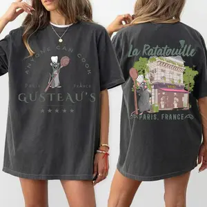 Retro Little Chef R.emy 2 Side T-Shirt, R.atatouill.e Paris Anyone Can Cook Shirt, Chef R.emy, Cute Cartoon  Cotton Top Womenswear