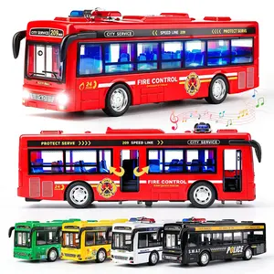 Sound Light Bus Toy, Openable Door with Music and Lights, Fire/police/city Theme, Realistic Bus Model, Boy's Gift