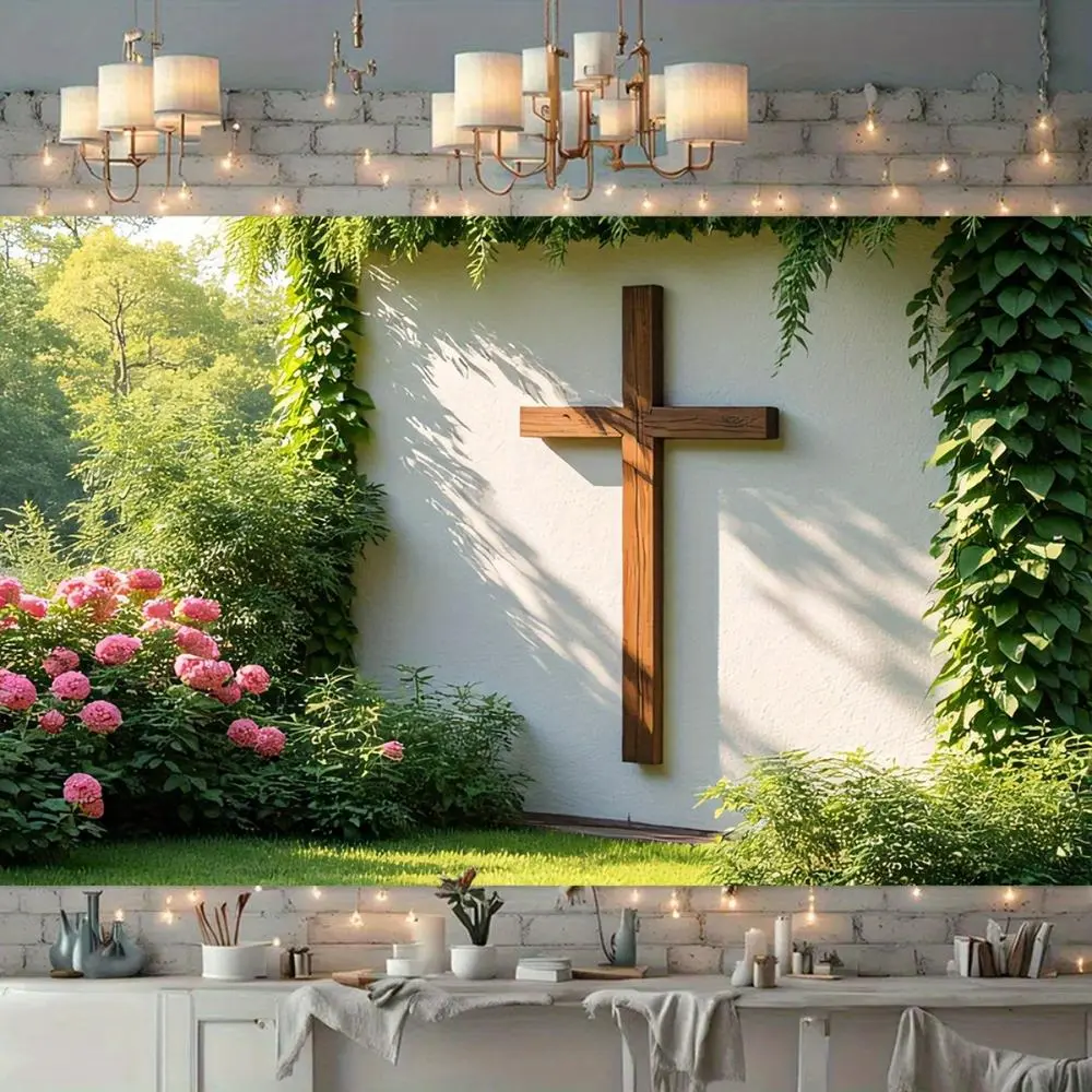 1pc 1-Piece Soft Super Large Christian Religious Crucifix Backdrop Banner - Durable Polyester, Glam Indoor-Outdoor Photo Background, Easy-Install Hangable Non-Electric Decor for Weddings, Christmas