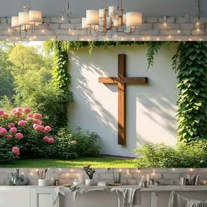 1pc Super Large Religious Christian Crucifix Backdrop Banner - Durable Polyester Indoor/Outdoor Photo Backdrop for Christmas, Weddings, Birthdays, Home Decor - Easy to Install No Electricity Needed White