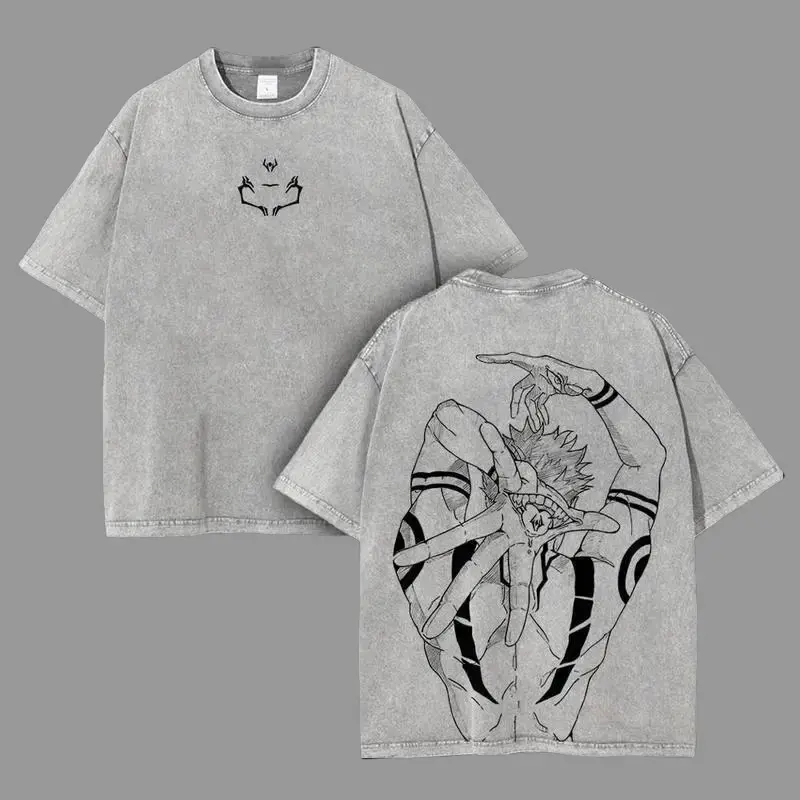 [FS] Retro Limited Vintage Ryomen Sukuna Signature - Jujutsu Kaisen Anime Double Printed  Washed Tee Unisex Oversize Anime Manga Lightweight Cotton T-Shirt Anime Fan Lover