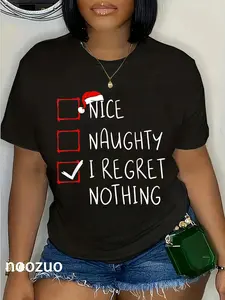 100% Cotton Nice Naughty I Regret Nothing Christmas List Santa Claus T-Shirt