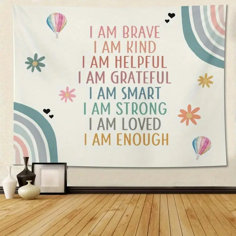 1Pc Peach Velvet Tapestry, Rainbow Quote Positive Tapestry Affirmations Inspirational Motivational Affirmations Words Wall Hanging Tapestries For Classroom Nursery Room Playroom Bedroom Living Room Dorm Home Decor tiktokshopbacktoschool