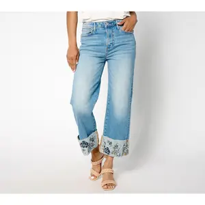 Driftwood Jeans Charlee Embroidered Cuff Jean -Bluebell Fleur