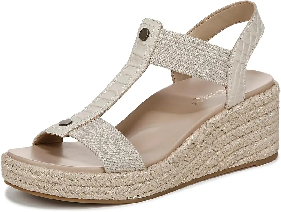 VIONIC Womens Calera Espadrille Wedge Sandal - Cream Snake Leather/Fabric I8654L6101