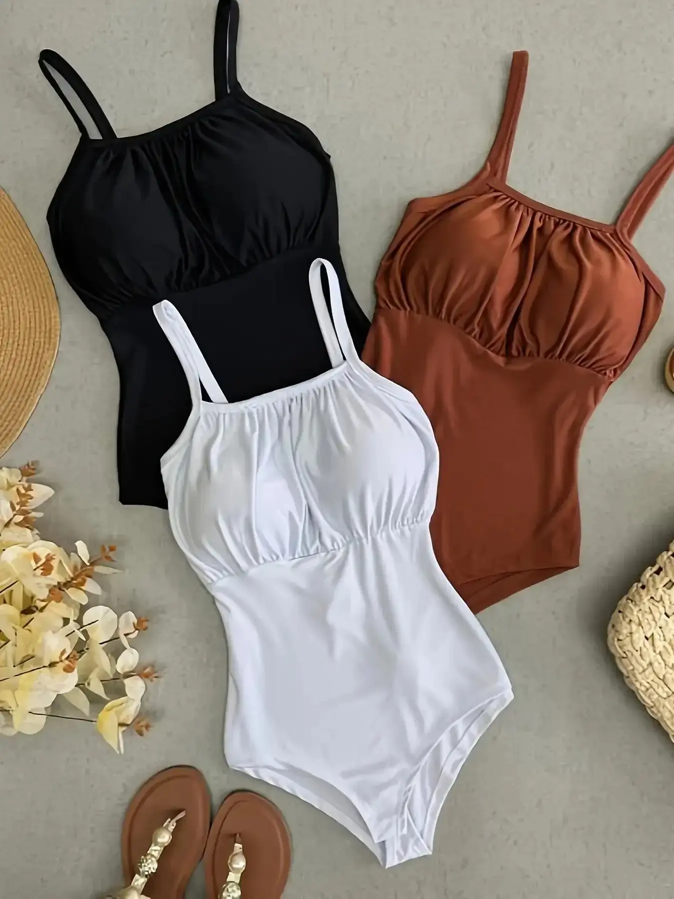 Women's Sophisticated Elegant Sleeveless Spaghetti Strap Multi-Piece Jumpsuit Outfit Set, 3 Piece, Stylish, Comfortable and Fitted, Perfect for Casual and Party Wear, Bodysuit, Womenswear, coordinated look