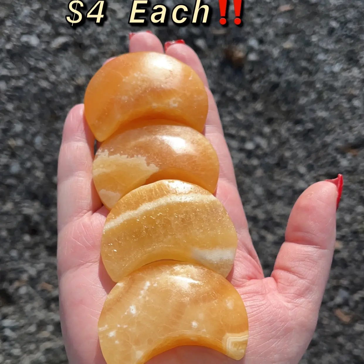 Orange Calcite Moon Carvings with gorgeous coloring