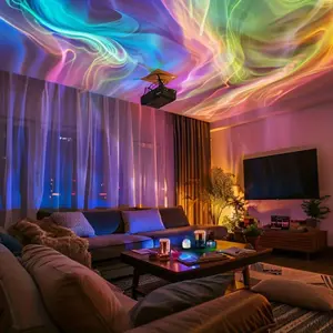 Aurora, Water Ripple and Sky Projector Light, 1/2 Counts USB Rechargeable 16-color LED Projector Lamp with Remote Control, Northern Lights Ambient Ceiling Light, Ceiling Projection Lamp for Room Decor
