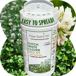 Flawn Seed Kits Dutch White Clover Seed Kit, Easy Spread Shakers, Low Maintenance Lawn, Alternative Ground Cover 250-2500 sqft