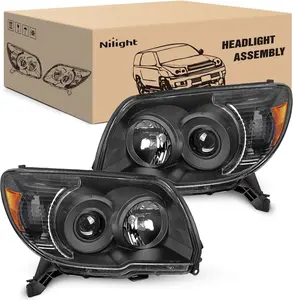 Nilight Headlights Assembly for Toyota Highlander 2008 2009 2010 Headlamp Black Housing Amber Reflector