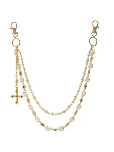 Fashion Layered Wallet Chain, Elegant Rhinestone Flower Pearl Denim Pocket Chain, Unisex Cute Bag Charm Accessory