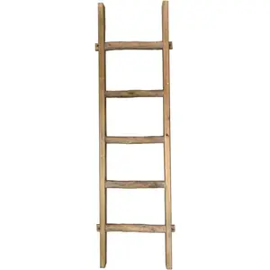 Blanket Ladder Pre Assembled 76in Wooden Ladder Shelf Living Room Bedroom Decorative Wall Leaning Farmhouse Display Holder Rustic Rack (Brown, 57in(5-Tier))