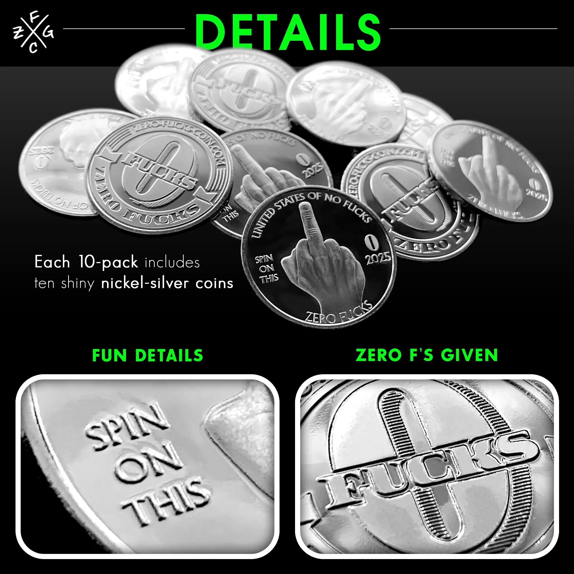 新品未使用CHIEKO+ usagi ring silver 10号 ZFG Inc. Middle Finger/Zero Fucks Coin - 10-Pack - 10 Shiny Coins