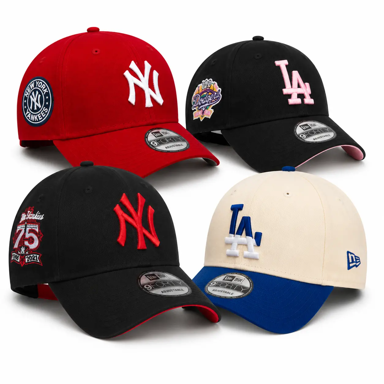 New Era MLB 9FORTY Strapback Snapback Adjustable Baseball Cap – New York Yankees Los Angeles Dodgers Embroidered Team Logo, Premium Unisex Streetwear Hats, Curved Brim Dad Hat, Collector Style Headwear for Baseball & Urban Fashion Lovers