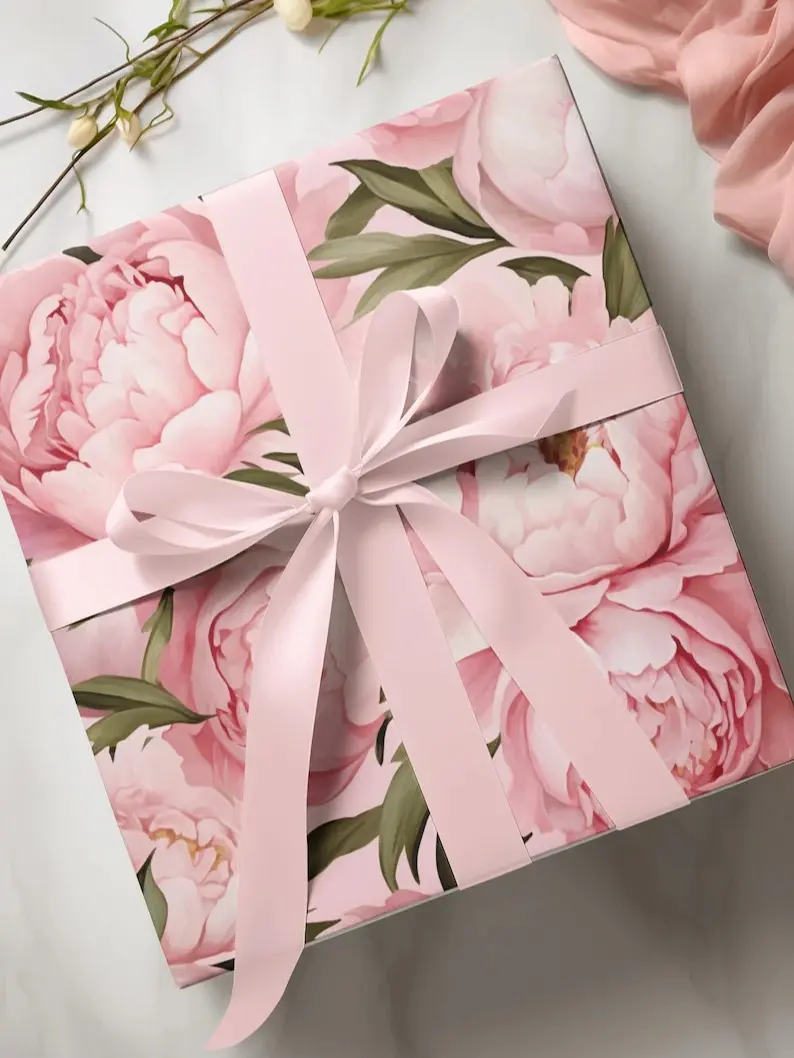 Pink Peony Floral Wrapping Paper, Luxury Gift Wrap