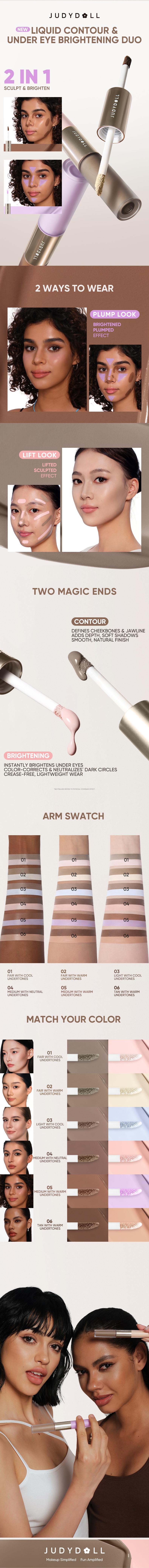 JUDYDOLL Liquid Highlighter & Contour Duo, Liquid Contour & Under Eye Brightening Duo, Bronze, Buildable, Ultra-Blendable, Dual-Ended Highlighter & Contour Liquid, Makeup, Cosmetic, Long-Lasting, Christmas Gift JUDYDOLL Liquid Highlighter & Contour Duo, Liquid Contour & Under Eye Brightening Duo, Bronze, Buildable, Ultra-Blendable, Dual-Ended Highlighter & Contour Liquid, Makeup, Cosmetic, Long-Lasting, Christmas Gift