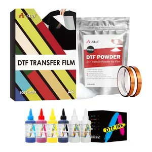 A-SUB DTF Transfer Combo: A3 (11.7x16.5 Inch) - 100 Sheets Matte Film + 100ml CMYK Ink + Tape+Hot Melt Powder for T-Shirt-1kg (DTF HACK is suitable for ordinary inkjet printers)