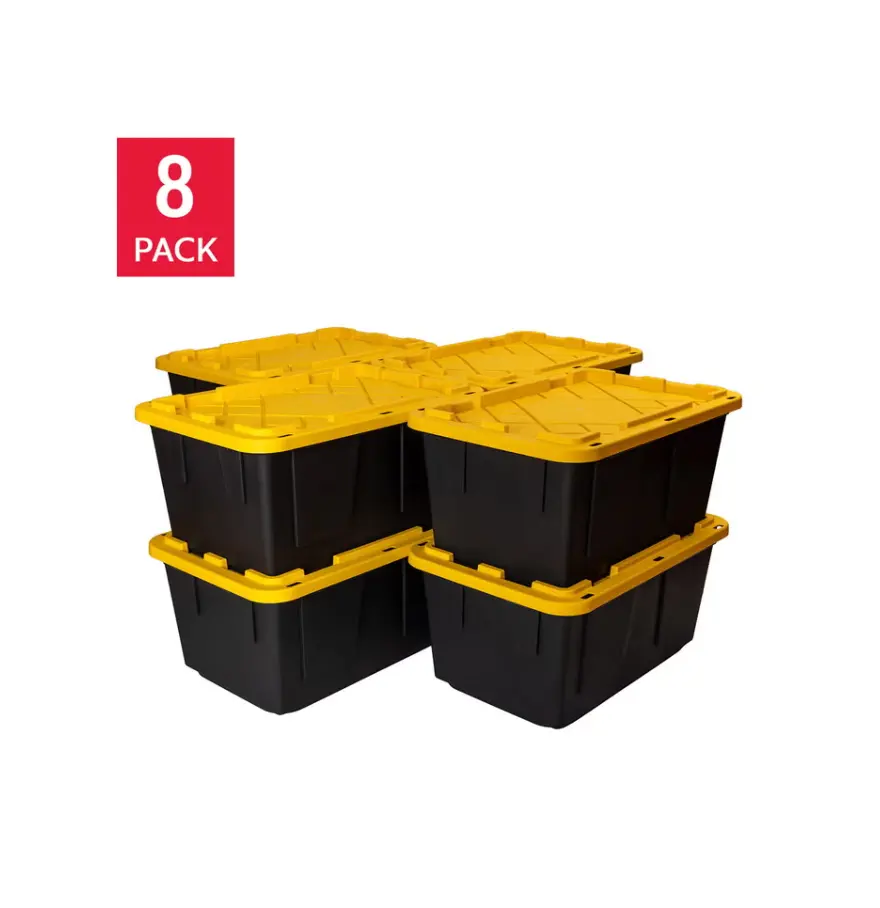 27-Gallon Large Plastic Storage Containers with Lids, 8-Pack Stackable Bins