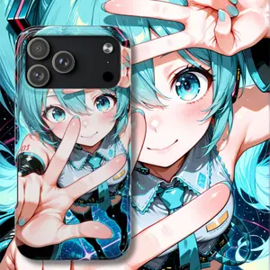 Hatsune Miku Vocaloid Anime Tough Phone Case, Cute Blue Twin Tail Manga Art Cover, Kawaii Otaku Aesthetic Protective Case for iPhone 15 16 17 Series
