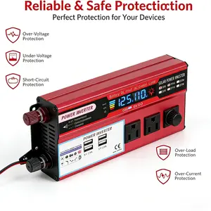 Multi-Function Vehicle Power Inverter DC 12V to 110V AC with 3 AC Sockets 4 USB Charging Ports 5000W Peak Output Compact Car Adapter for Outdoor Travel RV Truck Camping and Daily Emergency Power Supply