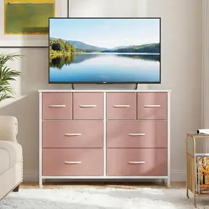 TV Stand with 8 Fabric Drawers, 39” Dresser TV Console Table with Wood Top & Metal Frame for Living Room, Bedroom, Entryway  #LivingRoomDecor