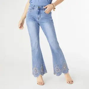 COCO + CARMEN Everstretch Flare Jeans w/ Hand Embroidered Scalloped Bottom