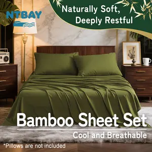 NTBAY Bamboo Sheet Set, Cooling & Breathable Bedding, Temperature Regulating, Soft Eco-Friendly Bamboo Blend, Hotel Quality Sheets