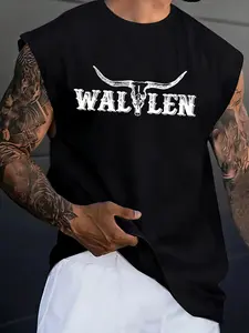 Men's Wallen Bull Skull Tank Top, Western Country Music Sleeveless Shirt, Muscle Workout Vest for Concert Guys