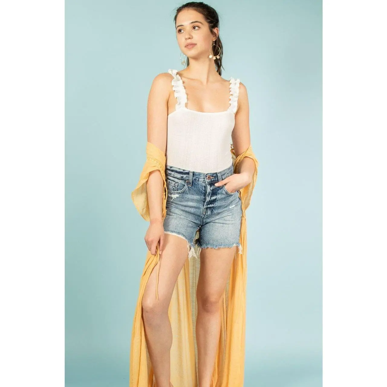 Ruffle Strap Square Neck Bodysuit