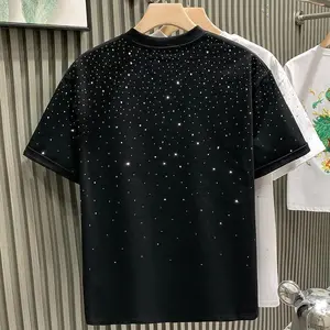 Fashion  Light Luxury Men's T-shirt Short Sleeve Internet Celebrity Niche Hot Drilling High-End Crew Neck Half Sleeve T-shirt Heavy Embroidered Brick T-Shirt Menswear Top Tshirt Streetwear Tropical Crewneck Chainsaw Wetsuit Casual  graphic t-shirts