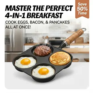 Master the Morning: 4-Cup Non-Stick Breakfast Pan for Eggs, Pancakes & Burgers | 4-in-1 Die-Cast Multi-Section Skillet with Wood Handle | Save 50% Prep Time | PFOA Free, Healthy Cooking Kitchen Essential