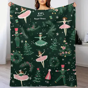 Christmas Nutcracker & Dancing Women Patterned Flannel Fleece Throw Blanket - Soft Warm Cozy Shawl for Sofa, Bed, Office, Travel - All-Season Versatile Gift