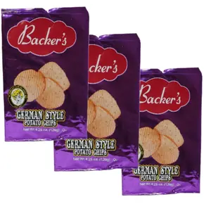 Backer's German Style Potato Chips - 3 ct - 4.25oz - Locally Made in Missouri - Authentic Traditional Flavor - Three Snack Bags for Sharing or Solo Enjoyment - Perfect for Any Occasion Snack Traditional