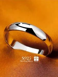 S925 Sterling Silver Simple Plain Wedding Rings, Fashion Accessories for Both Men & Women, Trendy All-match & Exquisite Jewelry for Birthday Gift