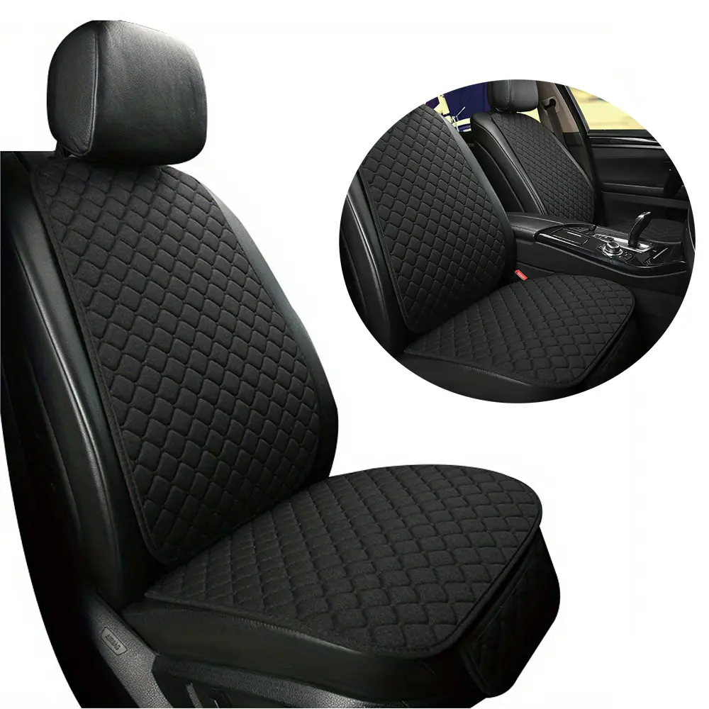 2 Pack Linen Car Front Seat Bottom Cushion & Backrest Pad, Breathable Non-Slip Universal Car Seat Covers with Storage Pocket, Comfort Wearproof Auto Seat Protector Mats, All Weather Car Interior Accessories Fit Sedan SUV Van Pickup