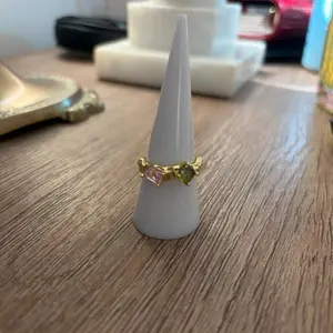 Elegant Gold Tone Ring with Pink and Green Gemstones for Women's Fashion Accessory