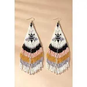 LA3accessories Seed bead bee long drop earrings