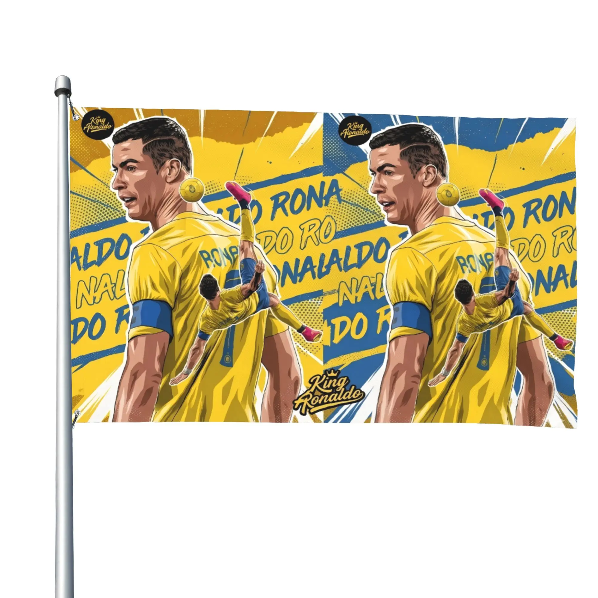 Ronaldo Legend 7 GOAT Football Banner Flag - Durable Yellow & Blue Polyester Room Decor, Colorful Festive Decorative Hanging Gift with Brass Grommets, Lightweight Fade-Resistant Indoor-Outdoor (2x3ft,3x5ft,4x6ft,5x8ft), Colorful Banner Festive Flags