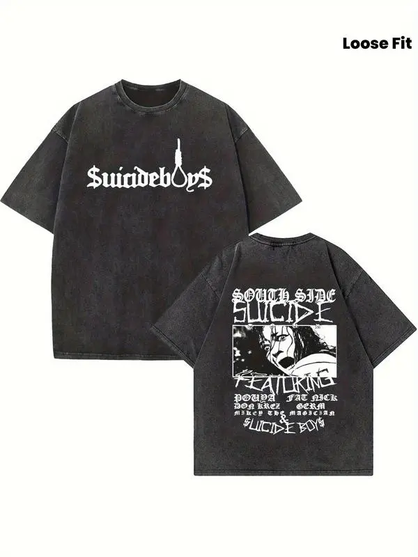 Suicide 2025 Vintage Washed Unisex Graphic T-Shirt - Gothic Punk Hip Hop Streetwear Tee with Bold Suicide Logo & South Side Suicide Design, Loose Fit Round Neck, Machine Washable A y2k,Vinta y2k,Vintage,Streetwear Christmas Thanksgiving gift,Cyber Monday
