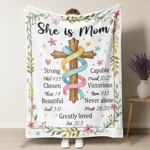 She Is Mom Christian Cross Blanket Mothers Day Gift With Bible Verses Floral Design Religious Mom Gift Soft Cozy Flannel Throw Blanket For Couch Bed Bedroom Decor 2026