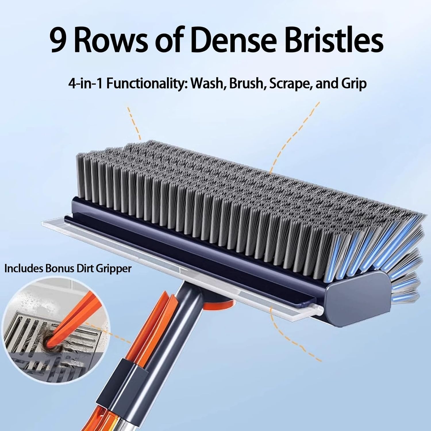 3 in 1 Adjustable Scrub Brush with Long Handle, Floor Cleaning Brush for Bathroom, Bathtub, Tile and Patio, Multi-Surface Scrubber for Home Cleaning