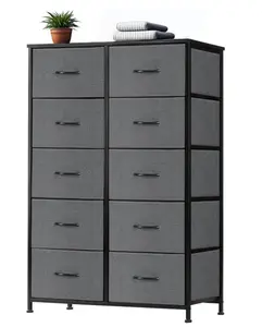 10 Drawer Fabric Dresser for Bedroom, Chest of Drawer Organizer Storage Cabinet for Closet, Entryway, Grey
