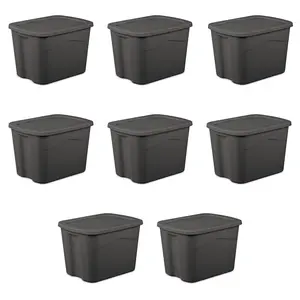Storage Bin, 18 Gallon Durable Plastic Storage Tote with Snap-On Lid, Gray, 8 Pack