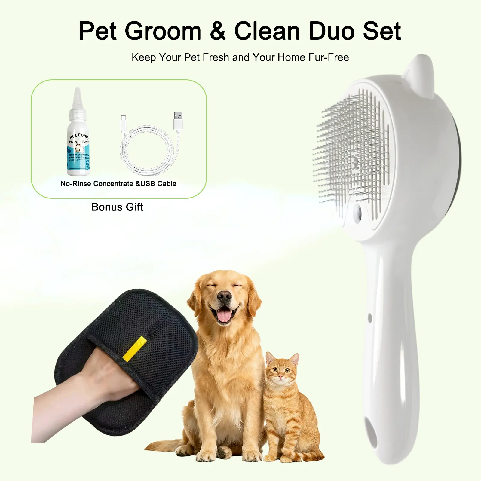 Spray Hair Removal Comb &  Hair Removal Glove Set, Shedding Comb and Glove for Cats and Dogs, Grooming Brush for , Furniture and Clothes Hair Remover, Includes Shedding Button, Massage Comb and  Grooming Supplies Roller Portable rake happy pet lice tiktok